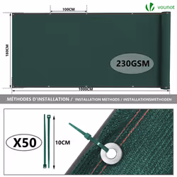 VOUNOT 1.8x10m Privacy Netting 230g/mÂ² HDPE Shading Net, 95% Shading Rate, Green - Additional view 2