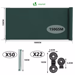 VOUNOT 1.5x10m Privacy Netting 150 g/mÂ² HDPE Shading Net, 85% Shading Rate, Green - Additional view 2