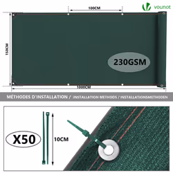 VOUNOT 1.5x10m Privacy Netting 230 g/mÂ² HDPE Shading Net, 95% Shading Rate, Green - Additional view 2