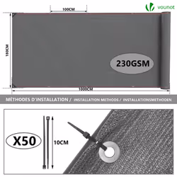 VOUNOT 1.8x10m Privacy Netting 230 g/mÂ² HDPE Shading Net, 95% Shading Rate, Grey - Additional view 2