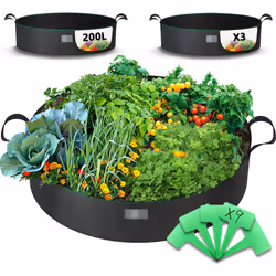 VOUNOT 3 Pack Plant Grow Bags 200L, Vegetable Growing Containers with Handles, Plant labels