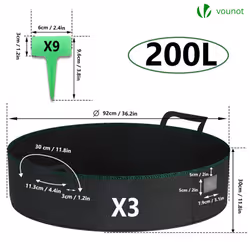 VOUNOT 3 Pack Plant Grow Bags 200L, Vegetable Growing Containers with Handles, Plant labels