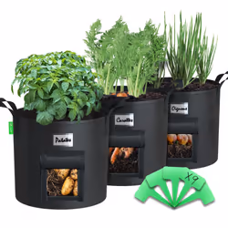 VOUNOT 3 Pack Plant Grow Bags 43L, Vegetable Growing Containers with Handles, Plant labels