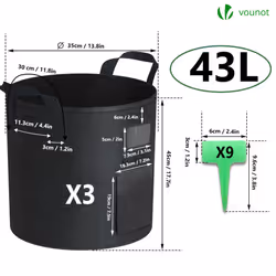 VOUNOT 3 Pack Plant Grow Bags 43L, Vegetable Growing Containers with Handles, Plant labels