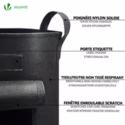 VOUNOT 3 Pack Plant Grow Bags 43L, Vegetable Growing Containers with Handles, Plant labels