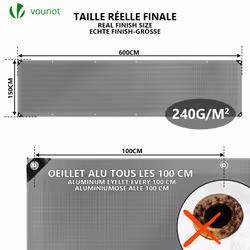 VOUNOT 1.5x6m Tarpaulin Heavy Duty 240 g/mÂ² Waterproof Tarp Grey - Additional view 4