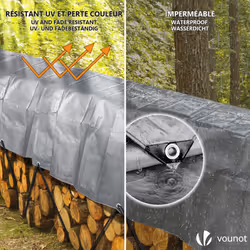 VOUNOT 2x3m Tarpaulin Heavy Duty 240 g/mÂ² Waterproof Tarp Grey - Additional view 3