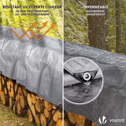 VOUNOT 2x3m Tarpaulin Heavy Duty 240 g/mÂ² Waterproof Tarp Grey - Additional view 9