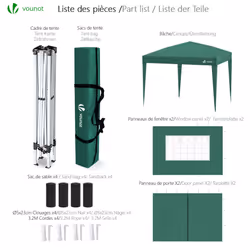 VOUNOT 3m x 3m Pop Up Gazebo with Sides & 4 Weight Bags & Carry Bag, Green