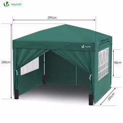 VOUNOT 3m x 3m Pop Up Gazebo with Sides & 4 Weight Bags & Carry Bag, Green