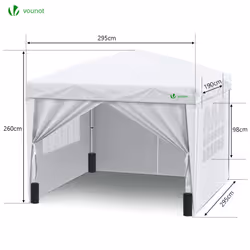 VOUNOT 3m x 3m Pop Up Gazebo with Sides & 4 Weight Bags & Carry Bag, White