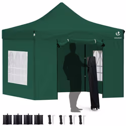 VOUNOT 3x3m Heavy Duty Gazebo with 4 Sides, Pop up Gazebo Fully Waterproof Party Tent with Roller Bag and Leg Weights, Green