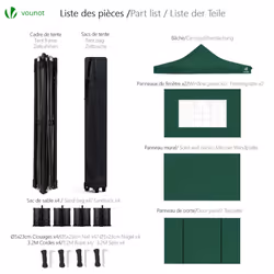 VOUNOT 3x3m Heavy Duty Gazebo with 4 Sides, Pop up Gazebo Fully Waterproof Party Tent with Roller Bag and Leg Weights, Green