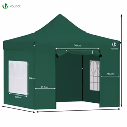 VOUNOT 3x3m Heavy Duty Gazebo with 4 Sides, Pop up Gazebo Fully Waterproof Party Tent with Roller Bag and Leg Weights, Green
