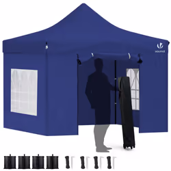 VOUNOT 3x3m Heavy Duty Gazebo with 4 Sides, Pop up Gazebo Fully Waterproof Party Tent with Roller Bag and Leg Weights, Blue