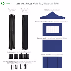 VOUNOT 3x3m Heavy Duty Gazebo with 4 Sides, Pop up Gazebo Fully Waterproof Party Tent with Roller Bag and Leg Weights, Blue