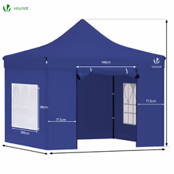 VOUNOT 3x3m Heavy Duty Gazebo with 4 Sides, Pop up Gazebo Fully Waterproof Party Tent with Roller Bag and Leg Weights, Blue