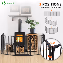 VOUNOT 5 Panel Metal Fire Guard, Hearth Gate, Foldable Grille Extra Wide 300 cm, Black