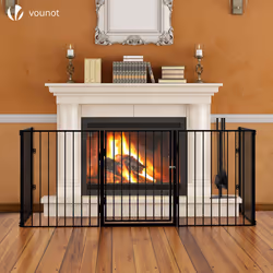 VOUNOT 5 Panel Metal Fire Guard, Hearth Gate, Foldable Grille Extra Wide 300 cm, Black