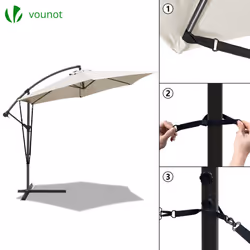 VOUNOT 3m Cantilever Garden Parasol, Banana Patio Umbrella with Crank Handle, Wind Protection Strap and Tilt, Beige