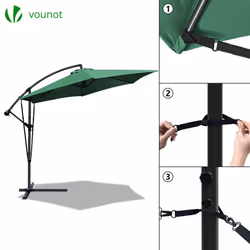 VOUNOT 3m Cantilever Garden Parasol, Banana Patio Umbrella with Crank Handle, Wind Protection Strap and Tilt, Green