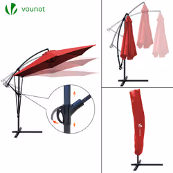 VOUNOT 3m Cantilever Garden Parasol, Banana Patio Umbrella with Crank Handle, Wind Protection Strap and Tilt, Red