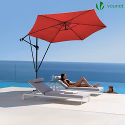 VOUNOT 3m Cantilever Garden Parasol, Banana Patio Umbrella with Crank Handle, Wind Protection Strap and Tilt, Red - Additional view 5