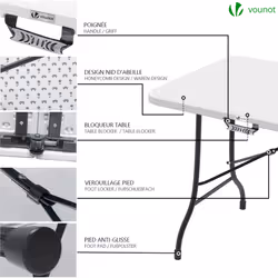 VOUNOT Folding Picnic Table Portable Party Trestle Table for BBQ Camping Indoor Outdoor, White - Additional view 4
