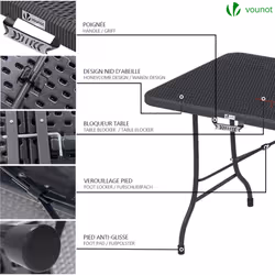 VOUNOT Folding Picnic Table Portable Party Trestle Table for BBQ Camping Indoor Outdoor, Black - Additional view 4