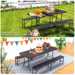 VOUNOT Folding Picnic Table Portable Party Trestle Table for BBQ Camping Indoor Outdoor, Black - Additional view 5