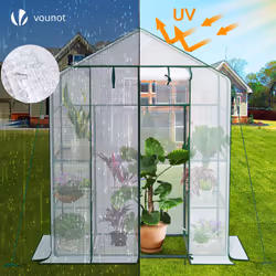 VOUNOT Walk In Greenhouse with Shelves, Roll up Zip Panel Door Garden Plastic Polytunnels Grow House, White 143x73x195cm - Additional view 4