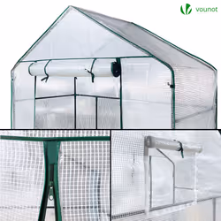 VOUNOT Walk In Greenhouse with Shelves, Roll up Zip Panel Door Garden Plastic Polytunnels Grow House, White 143x73x195cm - Additional view 5