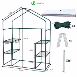 VOUNOT Walk In Greenhouse with Shelves, Roll up Zip Panel Door Garden Plastic Polytunnels Grow House, White 143x73x195cm - Additional view 6