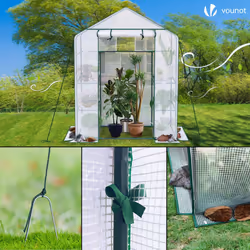 VOUNOT Walk In Greenhouse with Shelves, Roll up Zip Panel Door Garden Plastic Polytunnels Grow House, White 143x73x195cm - Additional view 7