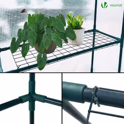 VOUNOT Walk In Greenhouse with Shelves, Roll up Zip Panel Door Garden Plastic Polytunnels Grow House, White 143x143x195cm