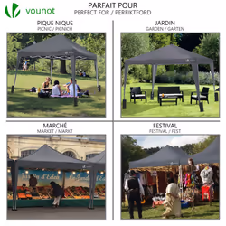 VOUNOT 3x3m Pop Up Gazebo with 4 Leg Weight Bags, Folding Party Tent for Garden Outdoor, Grey