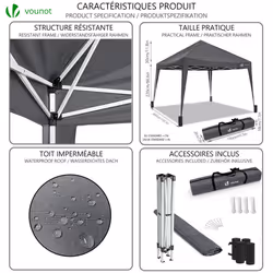 VOUNOT 3x3m Pop Up Gazebo with 4 Leg Weight Bags, Folding Party Tent for Garden Outdoor, Grey