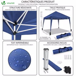 VOUNOT 3x3m Pop Up Gazebo with 4 Leg Weight Bags, Folding Party Tent for Garden Outdoor, Blue - Additional view 3
