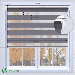 VOUNOT Set of 2 Zebra Roller Blind Double Fabric, Day and Night Translucent or Blackout Vision Curtains , Grey, 100 x 150 cm - Additional view 4