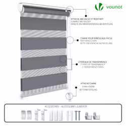 VOUNOT Set of 2 Zebra Roller Blind Double Fabric, Day and Night Translucent or Blackout Vision Curtains , Grey, 100 x 150 cm - Additional view 7