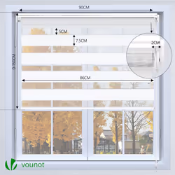 VOUNOT Set of 2 Zebra Roller Blind Double Fabric, Day and Night Translucent or Blackout Vision Curtains, White, 90 x 150 cm - Additional view 4