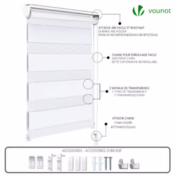 VOUNOT Set of 2 Zebra Roller Blind Double Fabric, Day and Night Translucent or Blackout Vision Curtains, White, 90 x 150 cm - Additional view 7