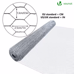 VOUNOT Chicken Wire Mesh, Metal Animal Fence, 13mm Holes, 1m x 50m, Galvanized Silver
