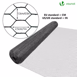VOUNOT Chicken Wire Mesh, Metal Animal Fence, 13mm Holes, 1m x 50m, PVC Coated Grey