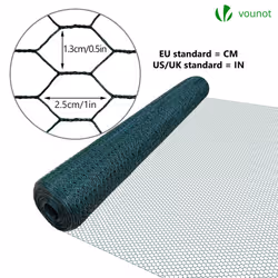 VOUNOT Chicken Wire Mesh, Metal Animal Fence, 13mm Holes, 1m x 50m, PVC Coated Green