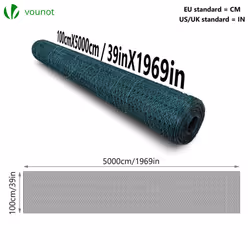 VOUNOT Chicken Wire Mesh, Metal Animal Fence, 13mm Holes, 1m x 50m, PVC Coated Green - Additional view 7
