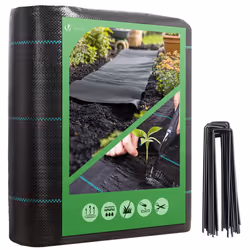 VOUNOT 2x25m Weed Control Fabric with 50 Pegs, Heavy Duty Landscape Ground Cover Membrane, Black