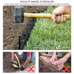 VOUNOT Plastic Garden Edging, Flexible Lawn Edging with 30 Pegs, Black 10m - Additional view 5