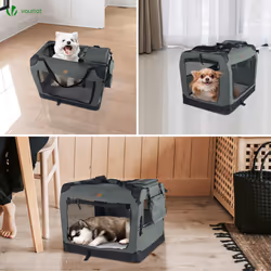 VOUNOT Pet Carrier Bag Portable Foldable Dog Cat Travel Carrier Bag, 3 Entry Doors, Breathable Mesh and Padded Handles, S Grey - Additional view 6