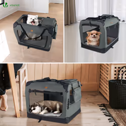 VOUNOT Pet Carrier Bag Portable Foldable Dog Cat Travel Carrier Bag, 3 Entry Doors, Breathable Mesh and Padded Handles, M Grey - Additional view 6
